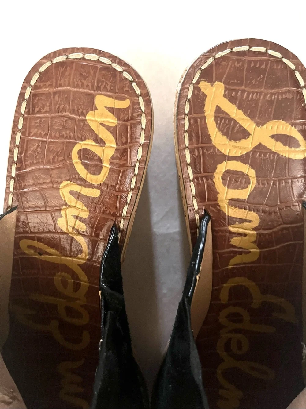 Sam Edelman Black Suede Cork Wedge Slides